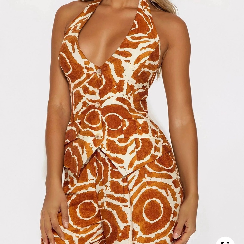 Fashion Nova Brown and Cream Backless Pants Set